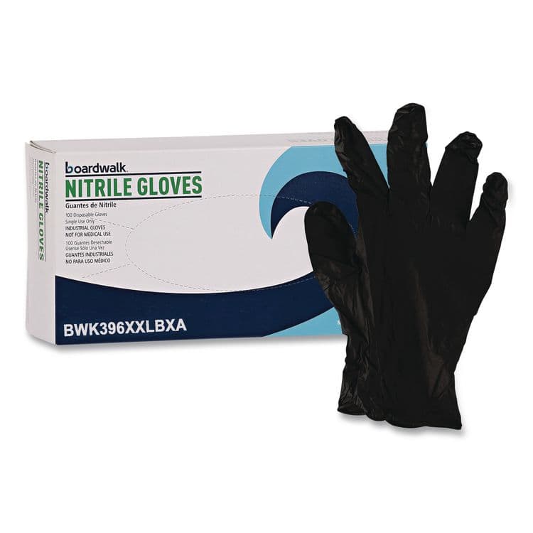 BOARDWALK 396 Series Disposable General-Purpose Nitrile Gloves, Powder-Free, XX-Large, 4.4 mil Thick, 9.5" Long, Black, 100/Box (BWK396XXLBXA)