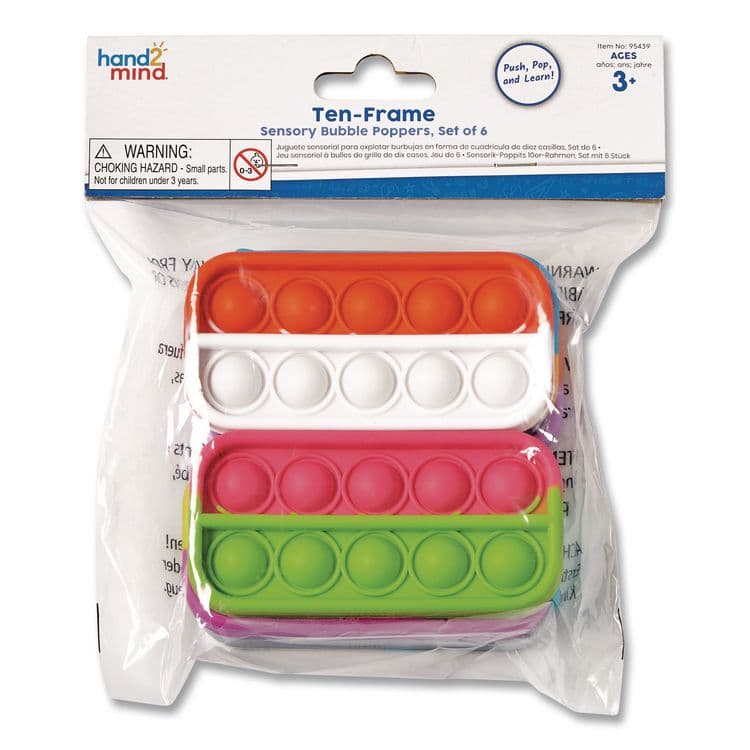 LEARNING RESOURCES Ten-Frame Sensory Bubble Poppers, Pre-K to K, 6 Pieces (HDM95439)