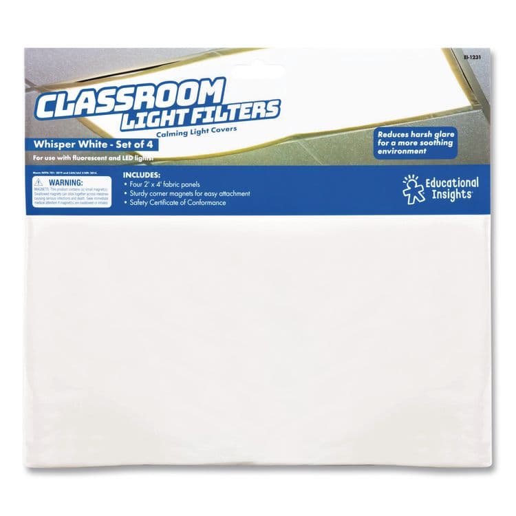 EDUCATIONAL INSIGHTS, Florescent Light Filter Covers, Square, 2 ft x 4 ft, Whisper White, 4 Panels (EII1231)