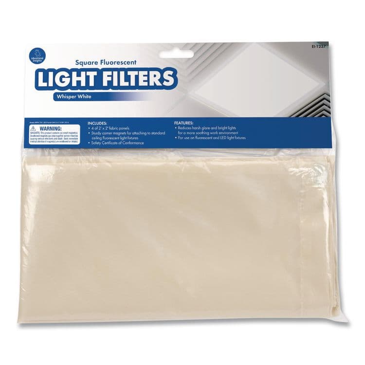 EDUCATIONAL INSIGHTS, Fluorescent Light Filter Covers, Square, 2 ft x 2 ft, Whisper White, 4 Covers (EII1237)