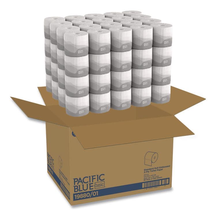GEORGIA PACIFIC Pacific Blue Basic Bathroom Tissue, Septic Safe, 2-Ply, White, 550 Sheets/Roll, 80 Rolls/Carton (GPC1988001)