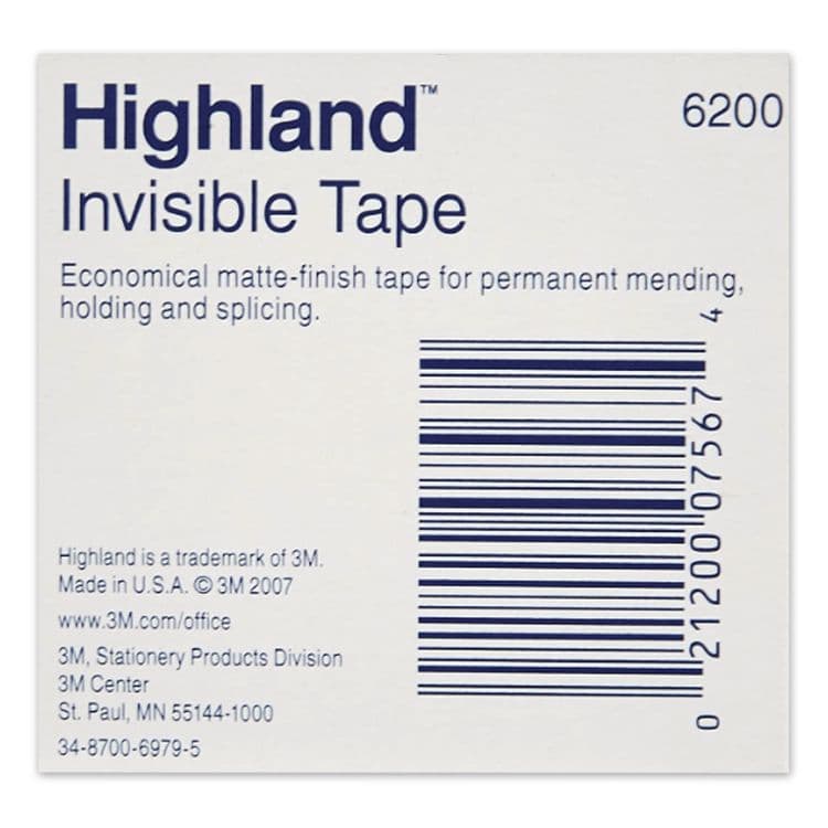 3M/COMMERCIAL TAPE DIV. Invisible Permanent Mending Tape, 3" Core, 0.5" x 72 yds, Clear (MMM6200122592) thumbnail 4