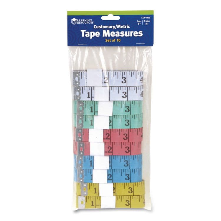 LEARNING RESOURCES Standard/Metric Tape Measure, 60" Long, Assorted Colors, Plastic, 10 Tape Measures (LRNLER0363)