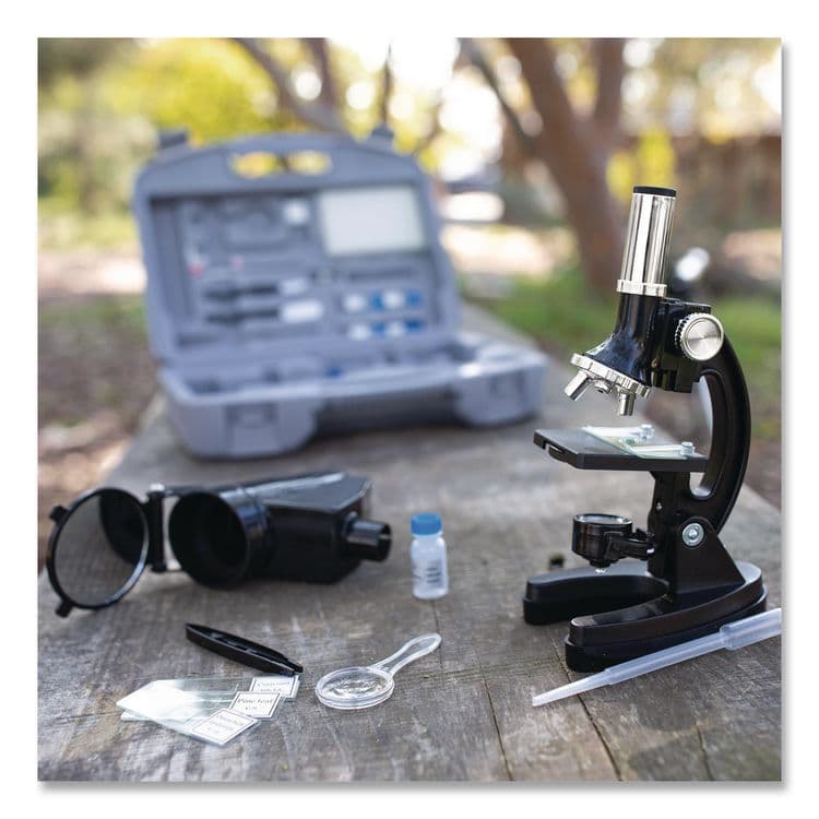 EDUCATIONAL INSIGHTS, GeoSafari Micropro Microcope Set, 50x, 100x, 150x, 300x 600x Magnification, Plain Stage, Mirror Illuminator, Black, 95 Pieces (EII5301) thumbnail 3