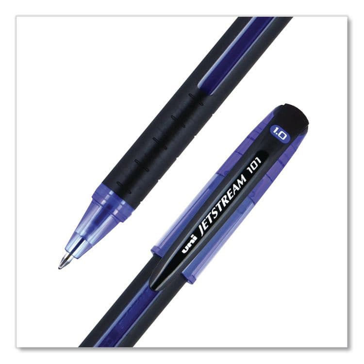 UNI Jetstream 101 Hybrid Gel Pen, Stick, Bold 1 mm, Blue Ink, Black/Blue Barrel, Dozen (UBC1768012) thumbnail 2