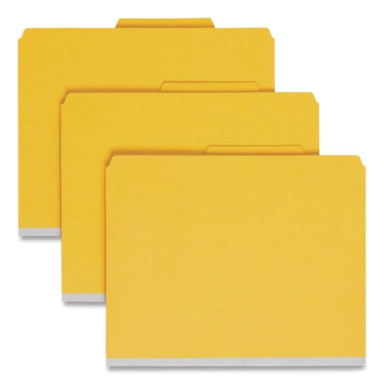 SMEAD MANUFACTURING CO. Pressboard Top Tab Pocket Classification Folders, Expands 2", 2 Dividers, 6 SafeSHIELD Fasteners, Letter Size, Yellow, 10/Box (SMD14084)