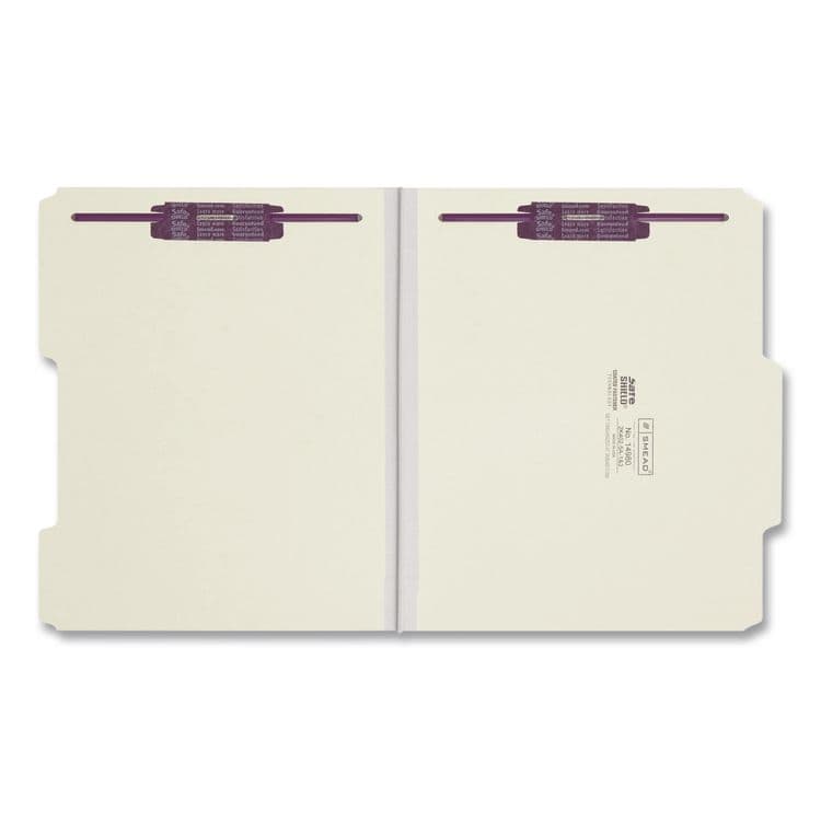 SMEAD MANUFACTURING CO. Recycled Pressboard Fastener Folders, 2/5 Tab: R of C, Expands 1", 2 SafeSHIELD Fasteners, Letter Size, Gray-Green, 25/Box (SMD14980) thumbnail 2