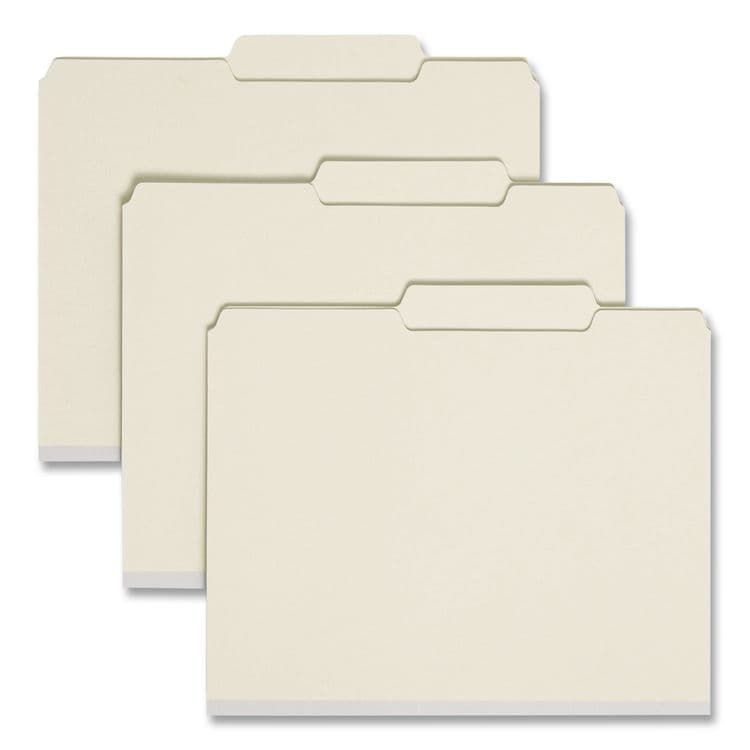 SMEAD MANUFACTURING CO. Recycled Pressboard Fastener Folders, 2/5 Tab: R of C, Expands 1", 2 SafeSHIELD Fasteners, Letter Size, Gray-Green, 25/Box (SMD14980)