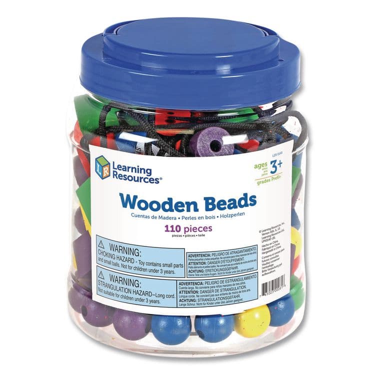LEARNING RESOURCES Beads in a Bucket, Wood, Small, Assorted Colors, 1.4 lb Bucket (LRNLER0140)