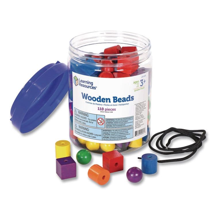 LEARNING RESOURCES Beads in a Bucket, Wood, Small, Assorted Colors, 1.4 lb Bucket (LRNLER0140) thumbnail 2