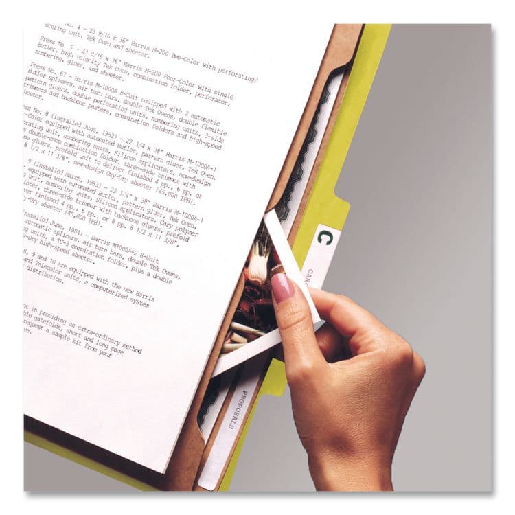 SMEAD MANUFACTURING CO. Pressboard Top Tab Pocket Classification Folders, Expands 2", 2 Dividers, 6 SafeSHIELD Fasteners, Legal Size, Yellow, 10/Box (SMD19084) thumbnail 4