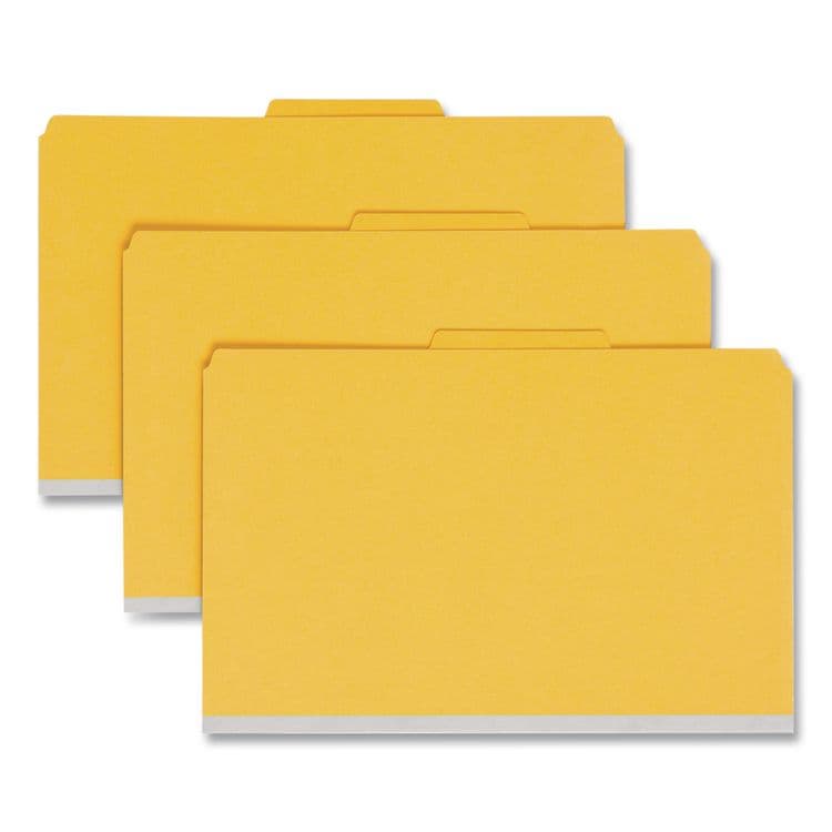 SMEAD MANUFACTURING CO. Pressboard Top Tab Pocket Classification Folders, Expands 2", 2 Dividers, 6 SafeSHIELD Fasteners, Legal Size, Yellow, 10/Box (SMD19084)