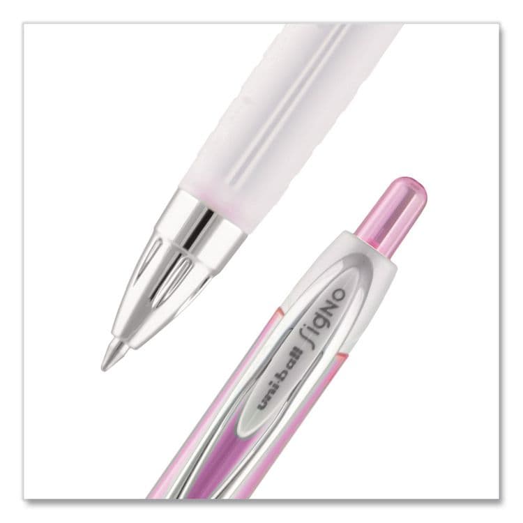 UNI Signo 207 City of Hope Edition Gel Pen, Retractable, Medium 0.7 mm, Black Ink, Translucent Pink/White Barrel, Dozen (UBC1745267) thumbnail 2