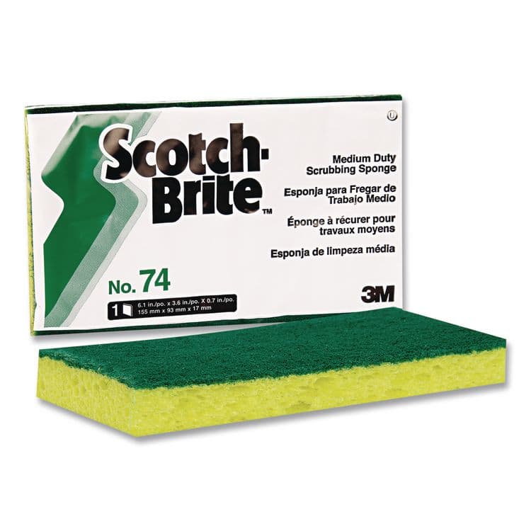 3M/COMMERCIAL TAPE DIV. Medium-Duty Scrubbing Sponge 74, 3.6 x 6.1, 0.7" Thick, Yellow/Green (MMM74EA)