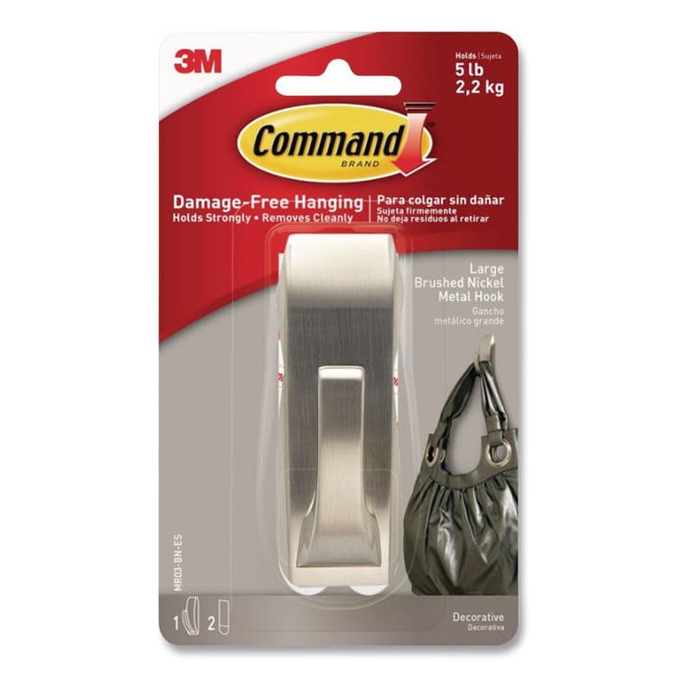 3M/COMMERCIAL TAPE DIV. Large Single Bath Hooks, Metal, Satin Nickel, Supports 5 lb (MMM70005080679)