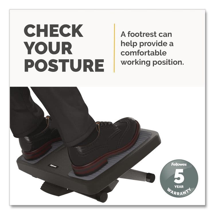 FELLOWES MFG. CO. Ultimate Foot Support, HPS, 17.75w x 13.25d x 4 to 6.5h, Black/Gray (FEL8067001) thumbnail 3