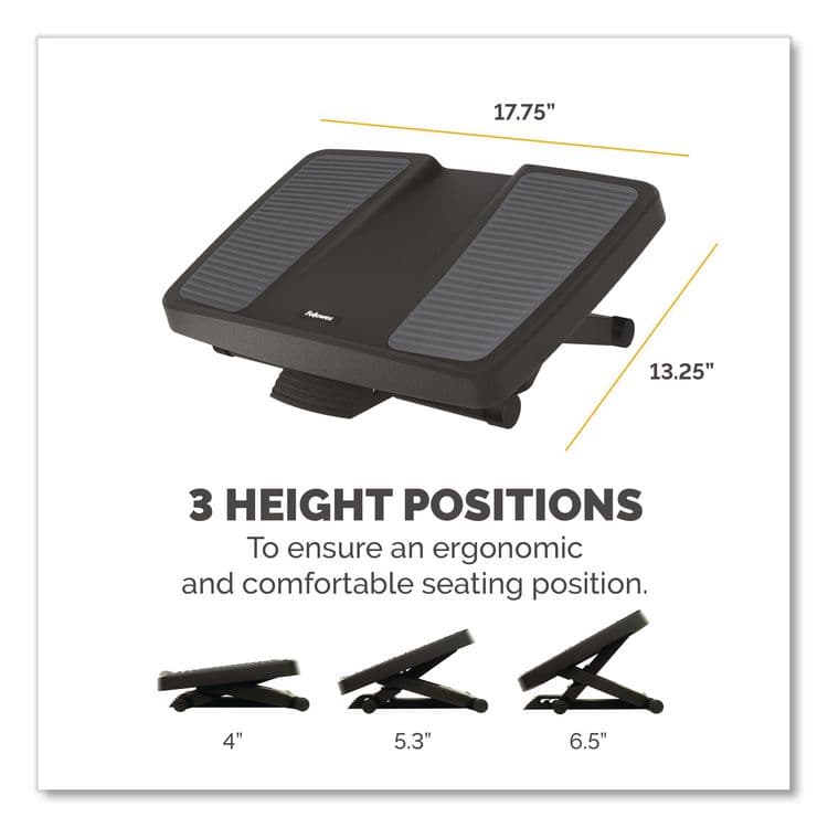 FELLOWES MFG. CO. Ultimate Foot Support, HPS, 17.75w x 13.25d x 4 to 6.5h, Black/Gray (FEL8067001) thumbnail 4