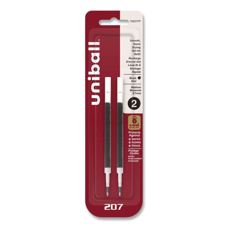 UNI Refill for Signo Gel 207 Pens, Medium 0.7 mm Conical Tip, Black Ink, 2/Pack (UBC70207PP)