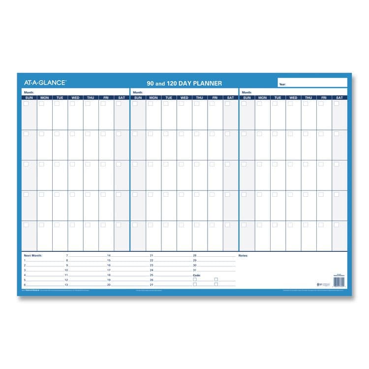 AT-A-GLANCE 90/120-Day Undated Horizontal Erasable Wall Planner, 36 x 24, White/Blue Sheets, Undated (AAGPM23928) thumbnail 2