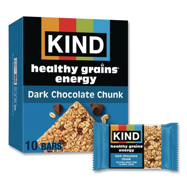 KIND LLC Healthy Grains Energy Dark Chocolate Chunk Bars, 1.4 oz Bar, 10/Box (KND67074)