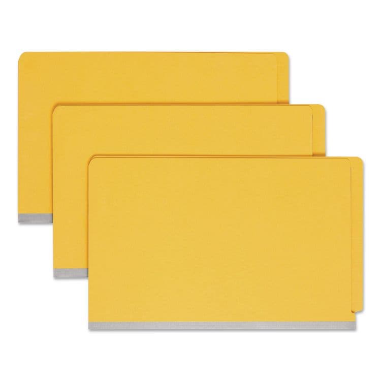 SMEAD MANUFACTURING CO. End Tab Pressboard Classification Folders, Expands 2", 2 Dividers, 6 SafeSHIELD Fasteners, Legal Size, Yellow, 10/Box (SMD29789)