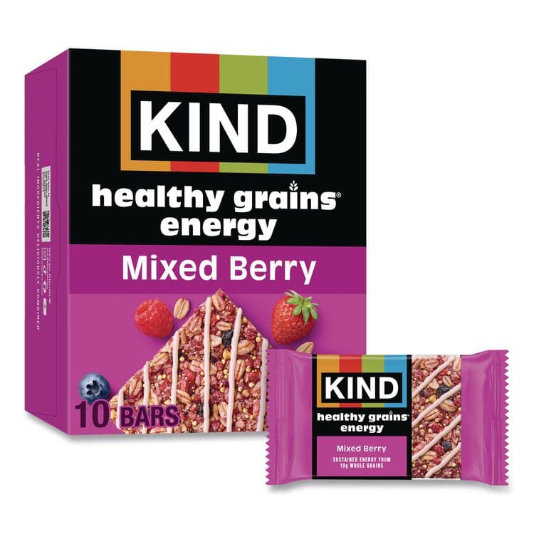 KIND LLC Healthy Grains Energy Mixed Berry Bars, 1.4 oz Bar, 10/Box (KND67073)