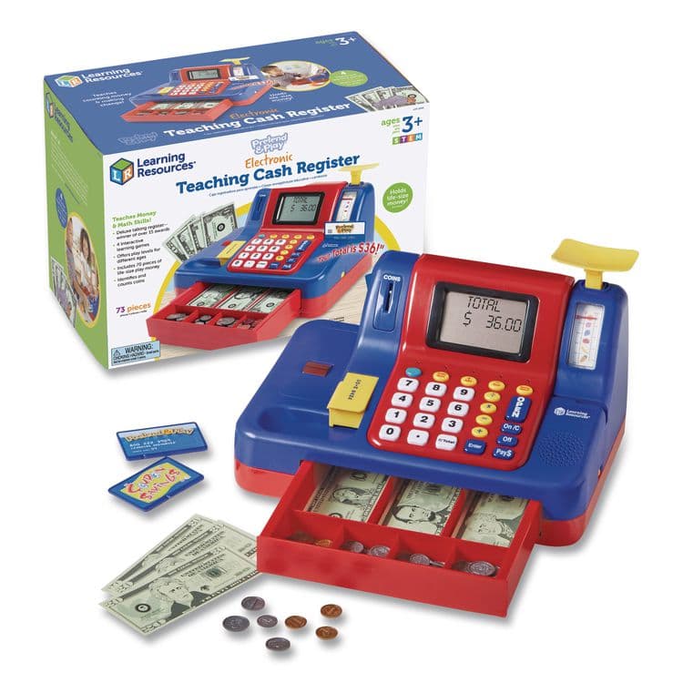 LEARNING RESOURCES Teaching Cash Register, Pre-K to K, 73 Pieces (LRNLER2690)