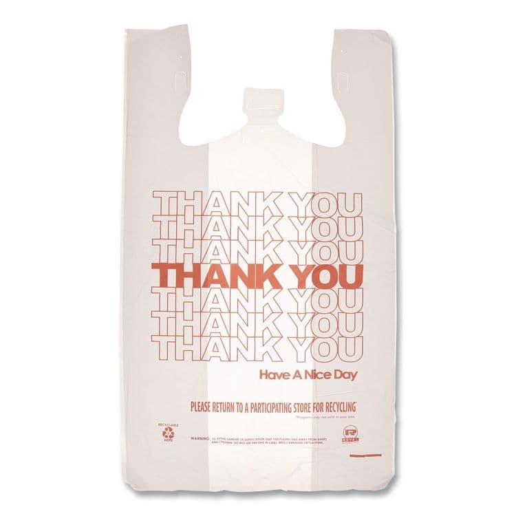 AMERCAREROYAL Thank You Bags, Thank You - Have a Nice Day Labeling, Cut-Out Handles, 11.5" x 6.5" x 21", White/Red, 1,000/Carton (RPPRPTYB6) thumbnail 3