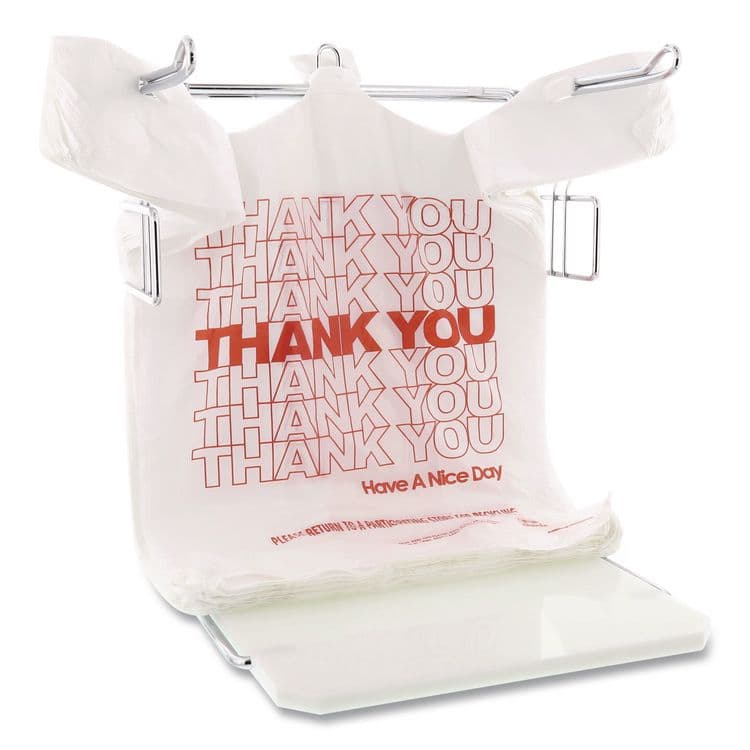 AMERCAREROYAL Thank You Bags, Thank You - Have a Nice Day Labeling, Cut-Out Handles, 11.5" x 6.5" x 21", White/Red, 1,000/Carton (RPPRPTYB6) thumbnail 4