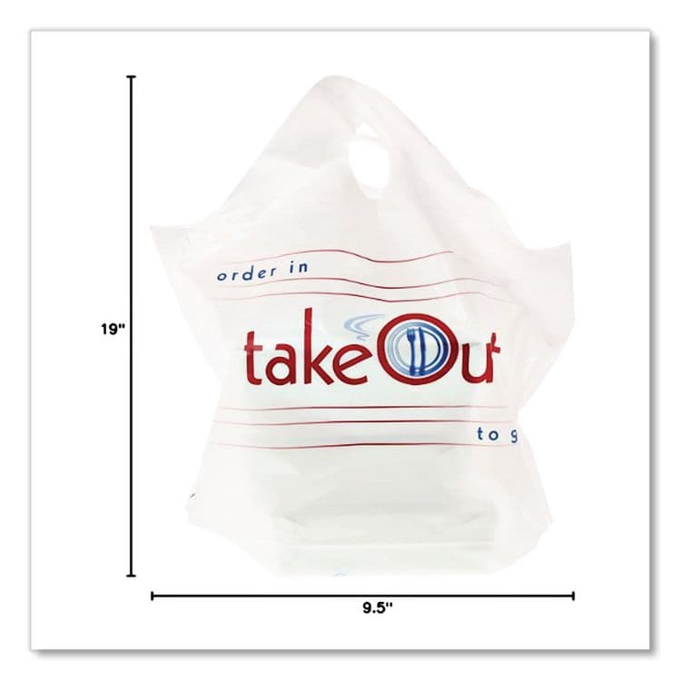 AMERCAREROYAL Wave Top To-Go Bags, Take-Out Labeling, Cut-Out Handles, 19" x 9.5" x 19", White/Blue/Red, 500/Carton (RPPRPWB1919) thumbnail 3