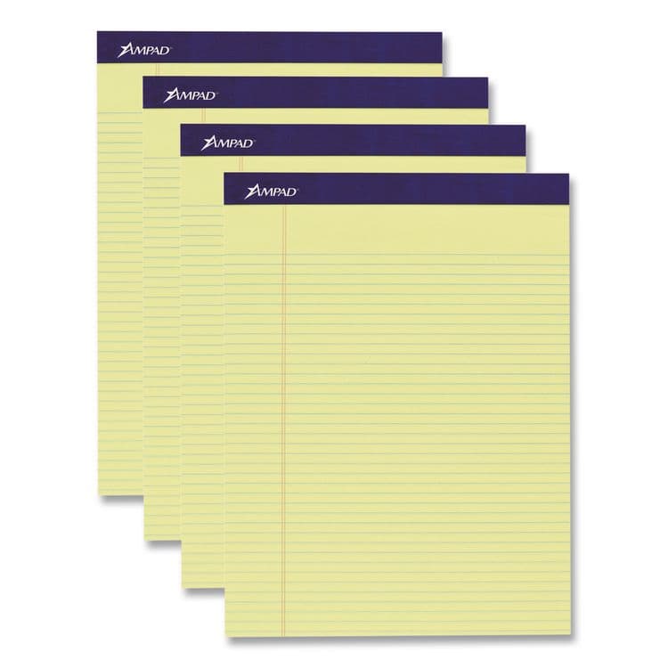 AMPAD/DIV. OF AMERCN PD&PPR Legal Ruled Pads, Narrow Rule, (50) Canary Yellow 8.5 x 11 Sheets, 4/Pack (TOP20215)