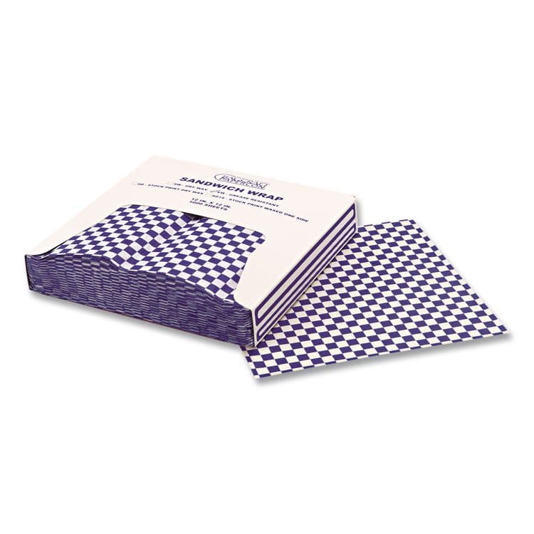 BAGCRAFT Grease-Resistant Paper Wraps and Liners, 12 x 12, Blue Check, 1,000/Box, 5 Boxes/Carton (BGC057850) thumbnail 4