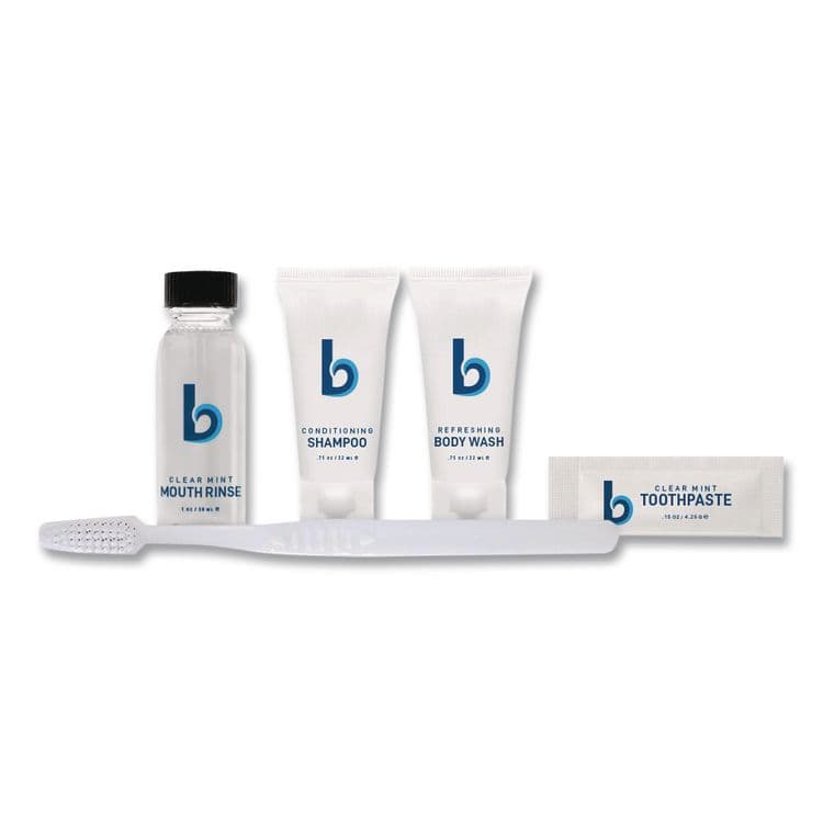 BOARDWALK Amenities Kit, Mouth Rinse, Toothbrush, Toothpaste, Body Wash, Shampoo, Low Allergen, 12 Kits/Carton (BWKAMENKITLA) thumbnail 3