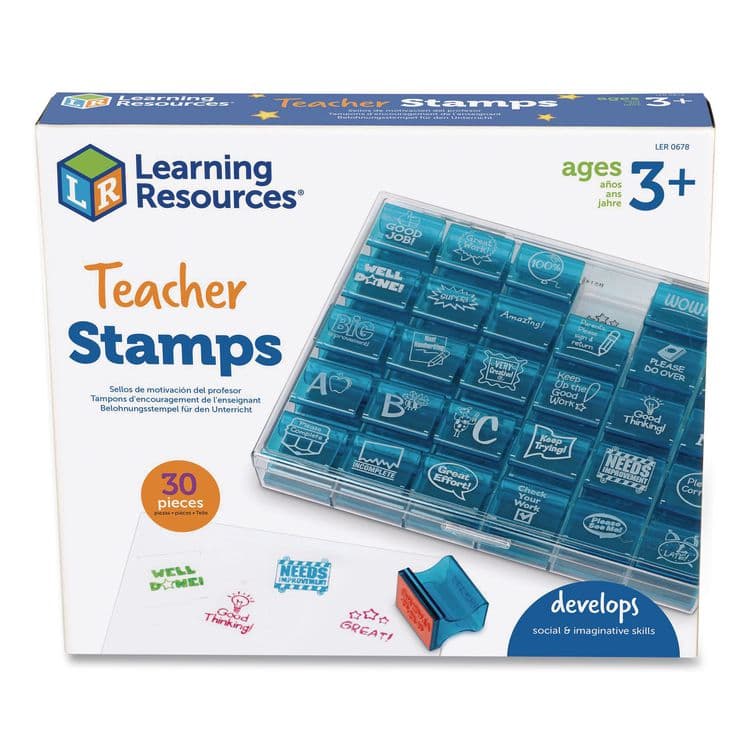 LEARNING RESOURCES Teacher Stamps, Assorted Messages, 1.5" x 1.5", 30 Stamps (LRNLER0678)