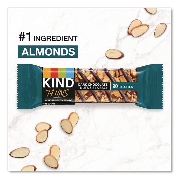 KIND LLC Thins Dark Chocolate Nuts and Sea Salt/Caramel Almond and Sea Salt Variety Pack, 0.74 oz Bar, 20/Box (KND41888) thumbnail 2