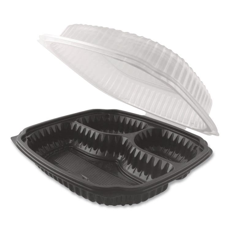 ANCHOR PACKAGING Culinary Lites Microwavable 3-Compartment Container, 20 oz/5 oz/5 oz, 9 x 9 x 3.13, Clear/Black, Plastic, 100/Carton (ANZ4699931) thumbnail 2