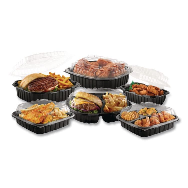 ANCHOR PACKAGING Culinary Lites Microwavable 3-Compartment Container, 20 oz/5 oz/5 oz, 9 x 9 x 3.13, Clear/Black, Plastic, 100/Carton (ANZ4699931) thumbnail 3