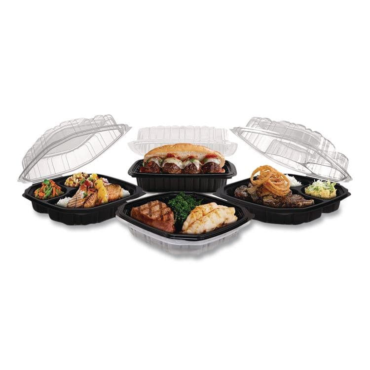 ANCHOR PACKAGING Culinary Lites Microwavable 3-Compartment Container, 20 oz/5 oz/5 oz, 9 x 9 x 3.13, Clear/Black, Plastic, 100/Carton (ANZ4699931) thumbnail 4