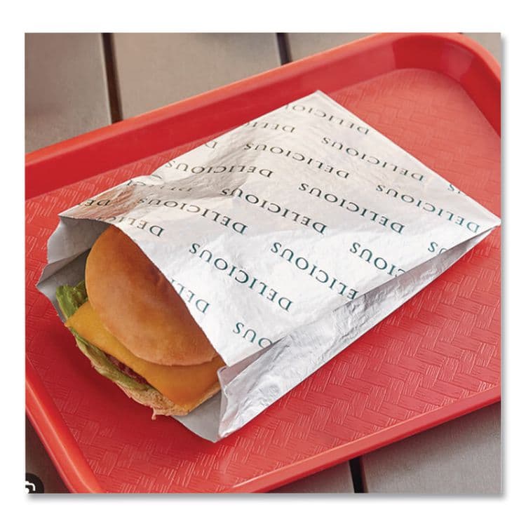 BAGCRAFT Foil/Paper/Honeycomb Insulated Bag, Delicious Labeling, 8" x 2" x 6", White, 1,000/Carton (BGC300519) thumbnail 3