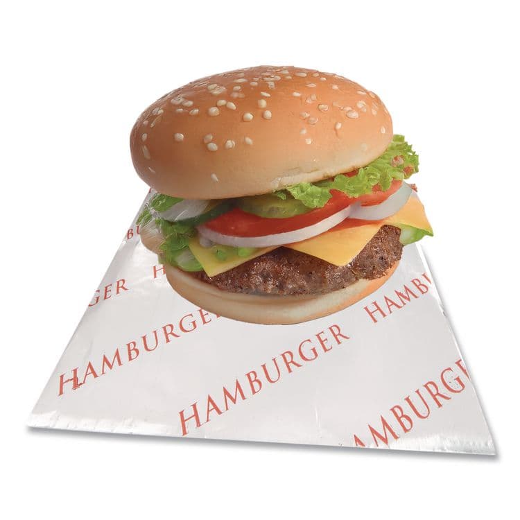 BAGCRAFT Foil Single-Serve Bags, Hamburger Labeling, 6" x 0.75" x 6.5", Silver/Red, 1,000/Carton (BGC300527) thumbnail 4