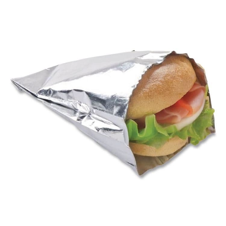 BAGCRAFT Foil Single-Serve Bags, Unlabeled Burger, 6" x 0.75" x 6.5", Silver, 1,000/Carton (BGC300533) thumbnail 3