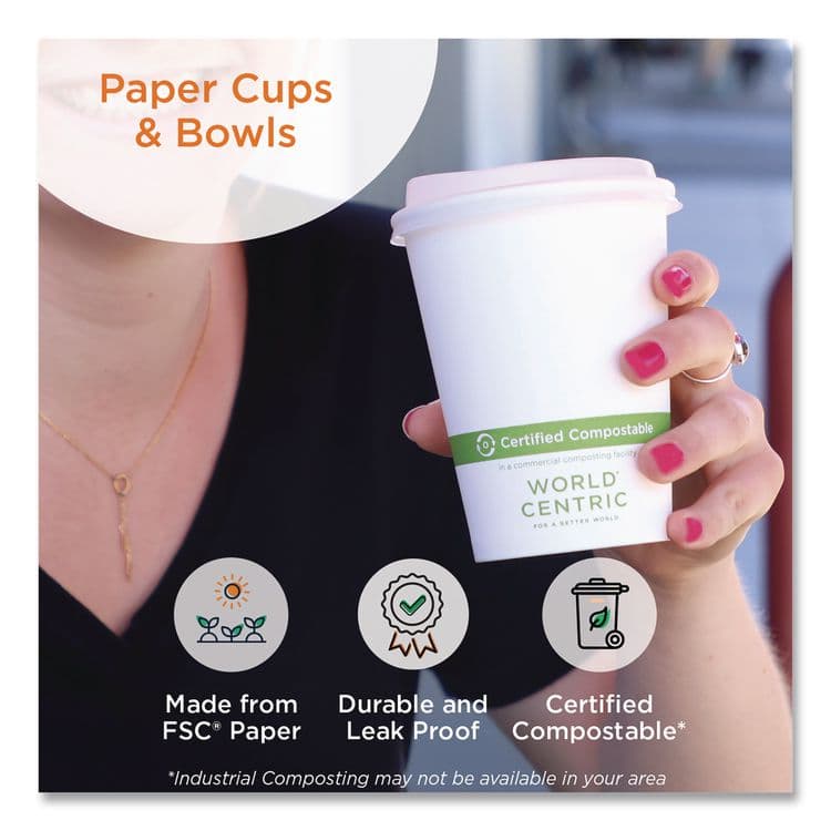 WORLD CENTRIC Paper Bowls, 24 oz, 4.4" Diameter x 4.4" h, White, 500/Carton (WORBOPA24) thumbnail 2