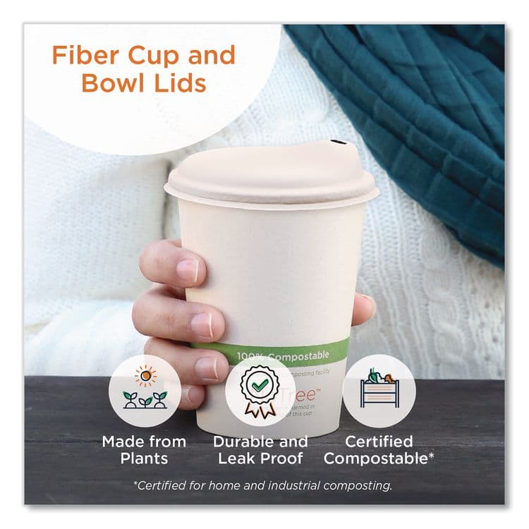 WORLD CENTRIC Fiber Lids for Cups, Fits 10 to 20 oz Hot Cups, Natural, 1,000/Carton (WORCULFB12GNLF) thumbnail 3