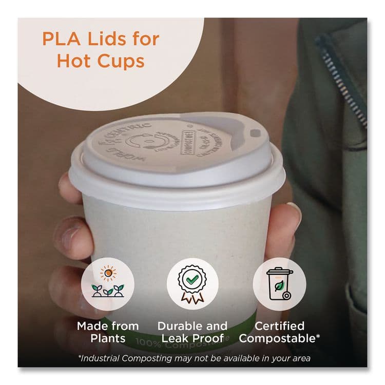 WORLD CENTRIC PLA Lids for Hot Cups, Fits 10 oz to 20 oz Hot Cups, Plastic, White, 1,000/Carton (WORCULCS12) thumbnail 3