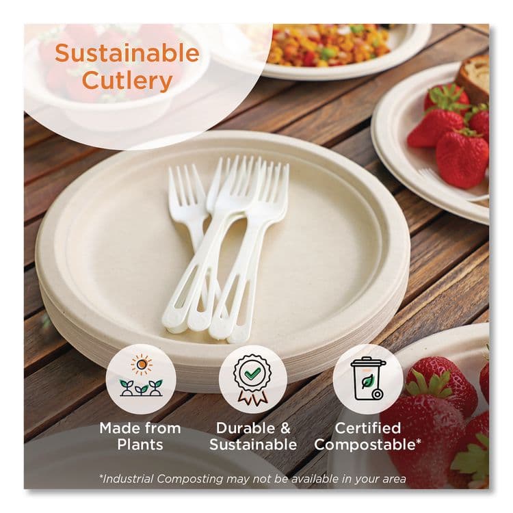 WORLD CENTRIC TPLA Wrapped Cutlery, Fork/Knife/Napkin/Spoon, Plastic, Light Beige, 250/Carton (WORASPSTN) thumbnail 3