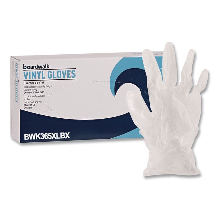 BOARDWALK General Purpose Vinyl Gloves, Powder-Free, X-Large, 2.6 mil Thick, 9.5" Long, Clear, 100/Box (BWK365XLBX)