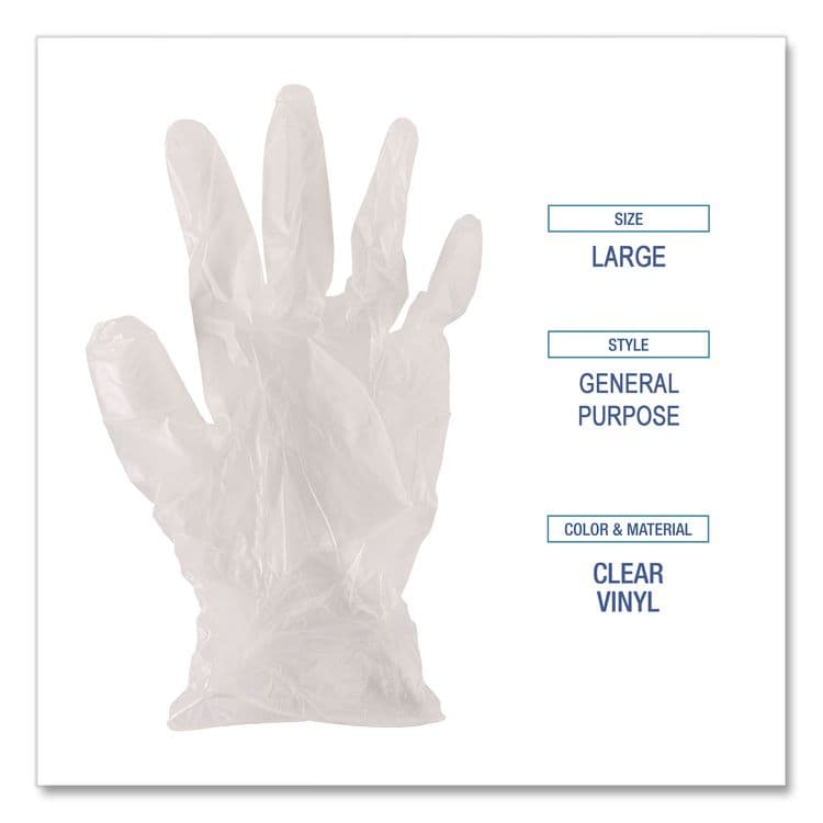 BOARDWALK General Purpose Vinyl Gloves, Powder-Free, X-Large, 2.6 mil Thick, 9.5" Long, Clear, 100/Box (BWK365XLBX) thumbnail 4