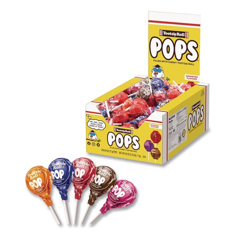 TOOTSIE ROLL INDUSTRIES Tootsie Pops, Assorted Original Flavors, 0.6 oz Lollipops, 100/Box (TOO0508) thumbnail 2