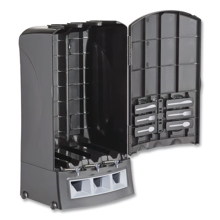 TEAM THREE GROUP Trio Utensil Dispenser, Holds 100 Forks/100 Knives/100 Spoons, 13.39 x 15.75 x 23.62, Black (WEG56102200) thumbnail 4