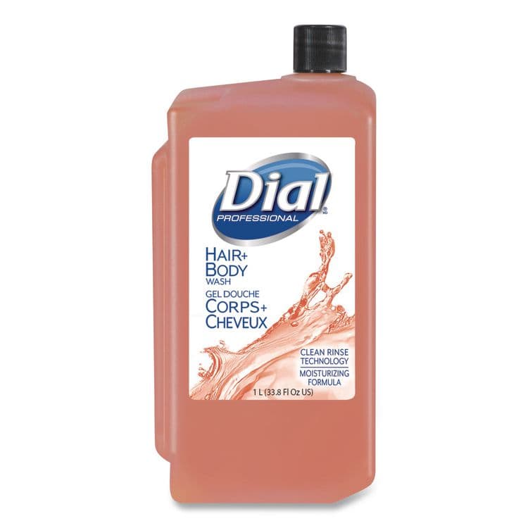 DIAL PROFESSIONAL Hair + Body Wash Refill for 1 L Liquid Dispenser, Neutral Scent, 1 L, 8/Carton (DIA04029) thumbnail 2